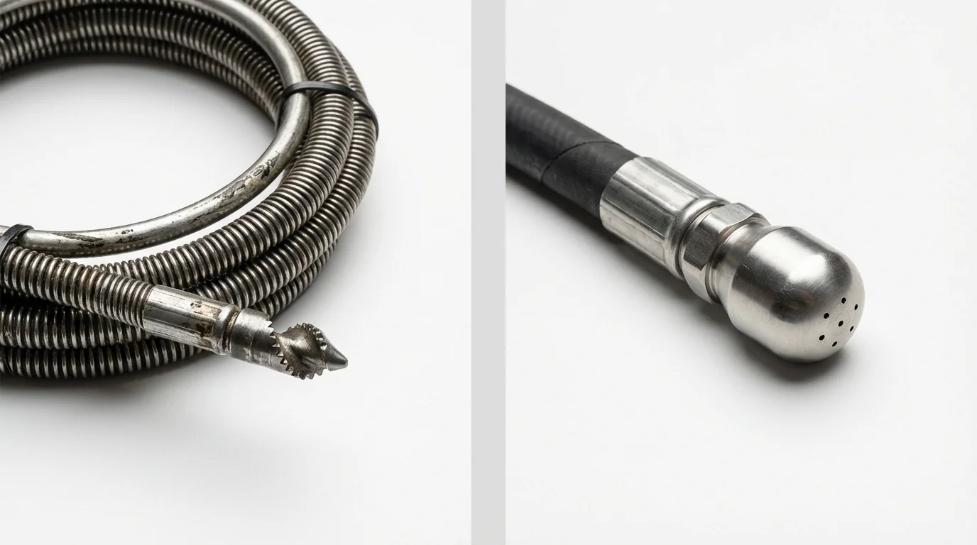Drain snake cable and hydro jetting nozzle used for drain cleaning in Cherokee Village, AR