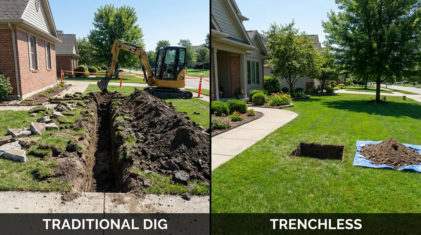Trenchless sewer repair with minimal yard damage versus traditional excavation in Cherokee Village, AR